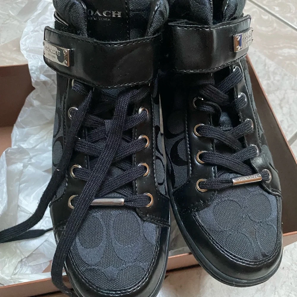 Coach Black Signature High-Top Sneakers with Logo Print